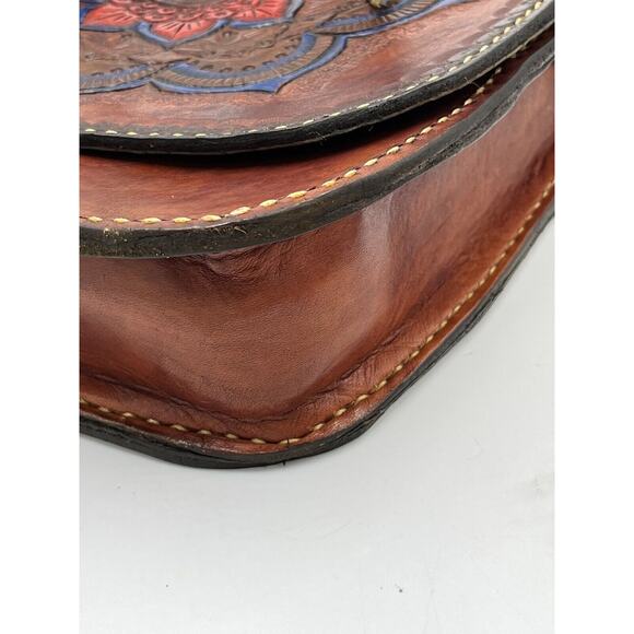 Tooled Brown Leather Mandala Vintage Saddle Boho Shoulder Bag Purse Y2k - Picture 13 of 16